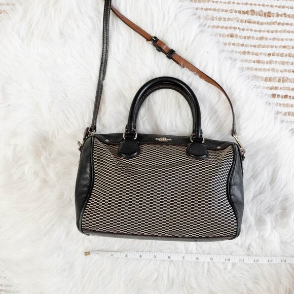 Coach F57242 Legacy Mini Bennett Checkered Satchel Bag Leather Gold Hardware - Picture 12 of 15